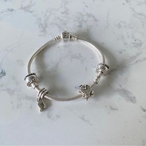 Pandora snake chain with charms, 925 silver